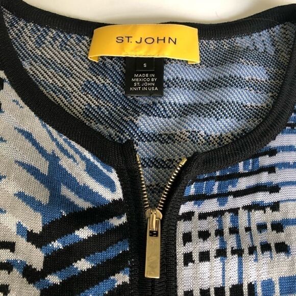 ST JOHN BLUE GREY BLACK KNIT LIGHWEIGHT SWEATER - Picture 5 of 8